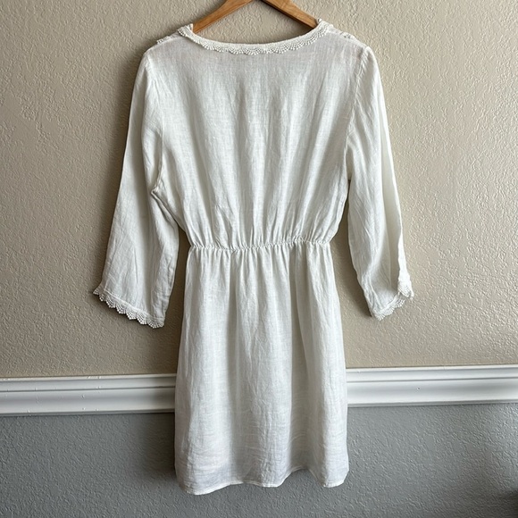 Valentina Naldi White Linen Crochet Lace Mini Dress Large - Picture 4 of 6
